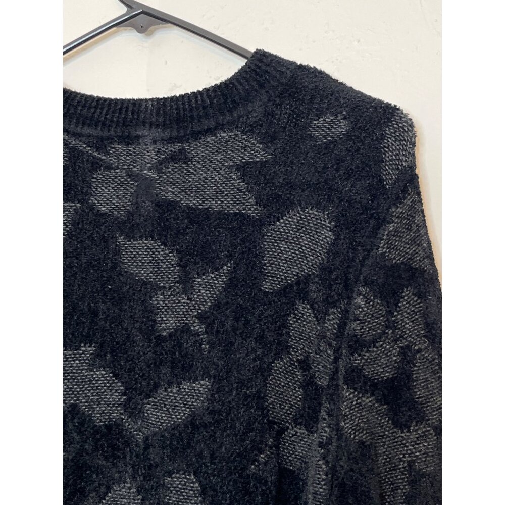 J Jill‎ Cotton Silk Wool Blend Soft Leaf Textured Ribbed Sweater Black Medium - Picture 10 of 10